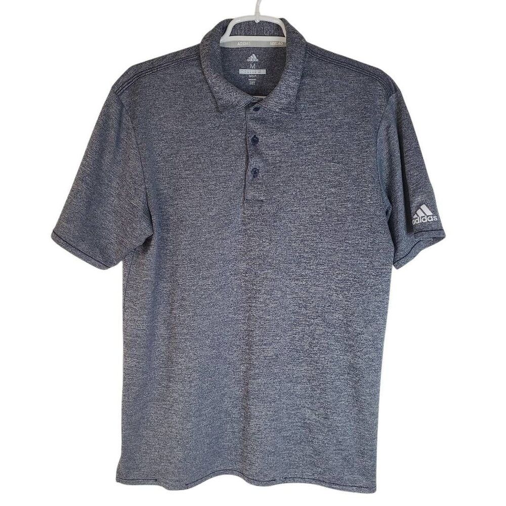 Adidas Marled Short Sleeve Performance Golf Polo Shirt Blue Grey UPF 30 Medium